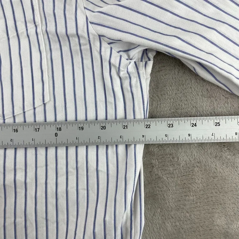 Banana Republic Shirt‎ Men Large White Striped Non Iron Slim Fit Long Sleeve